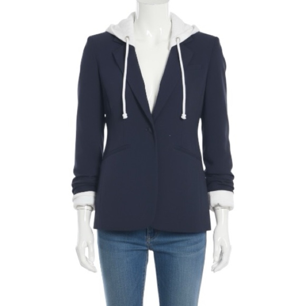 Cinq a Sept Women’s Hooded Relaxed Fit Navy Blue and White Khloe Blazer Jacket - Picture 12 of 15